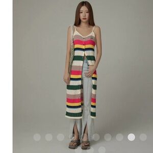 NWOT Chuu rainbow Striped Button down Dress open knit “nice Chuu meet you” OS